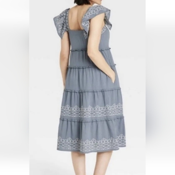 Knox Rose Womens Ruffle Short Sleeve Embroidered Tiered A-Line Dress Size Small. - Picture 4 of 10